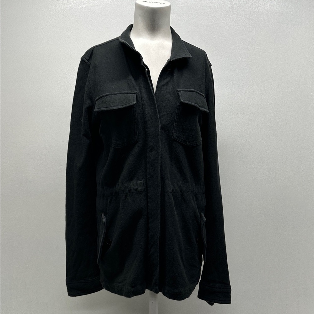 Standard James Perse Utility Drawstring Jacket Button Down Cotton Black Medium
